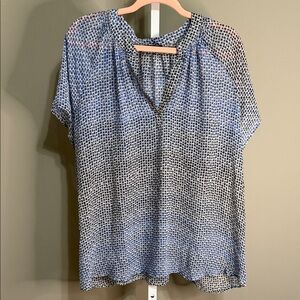 a.n.a Blue and Navy Sheer‎ Geometric Blouse Short Sleeve Size 3X